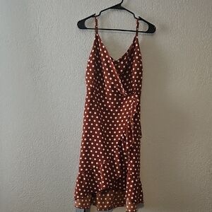 Sanctuary Brown Polka Dot Wrap Dress – Size 10